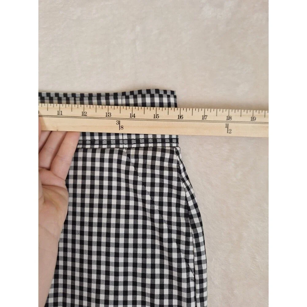 Ann Taylor Black & White Gingham Skirt Womens 8P Pencil Cotton Lined Zip Knee